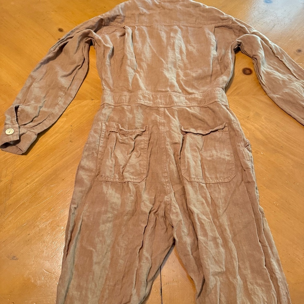 MATE the Label Long Sleeve Linen Jumpsuit Boilersuit Light Brown Sz XS Relaxed - Picture 16 of 16